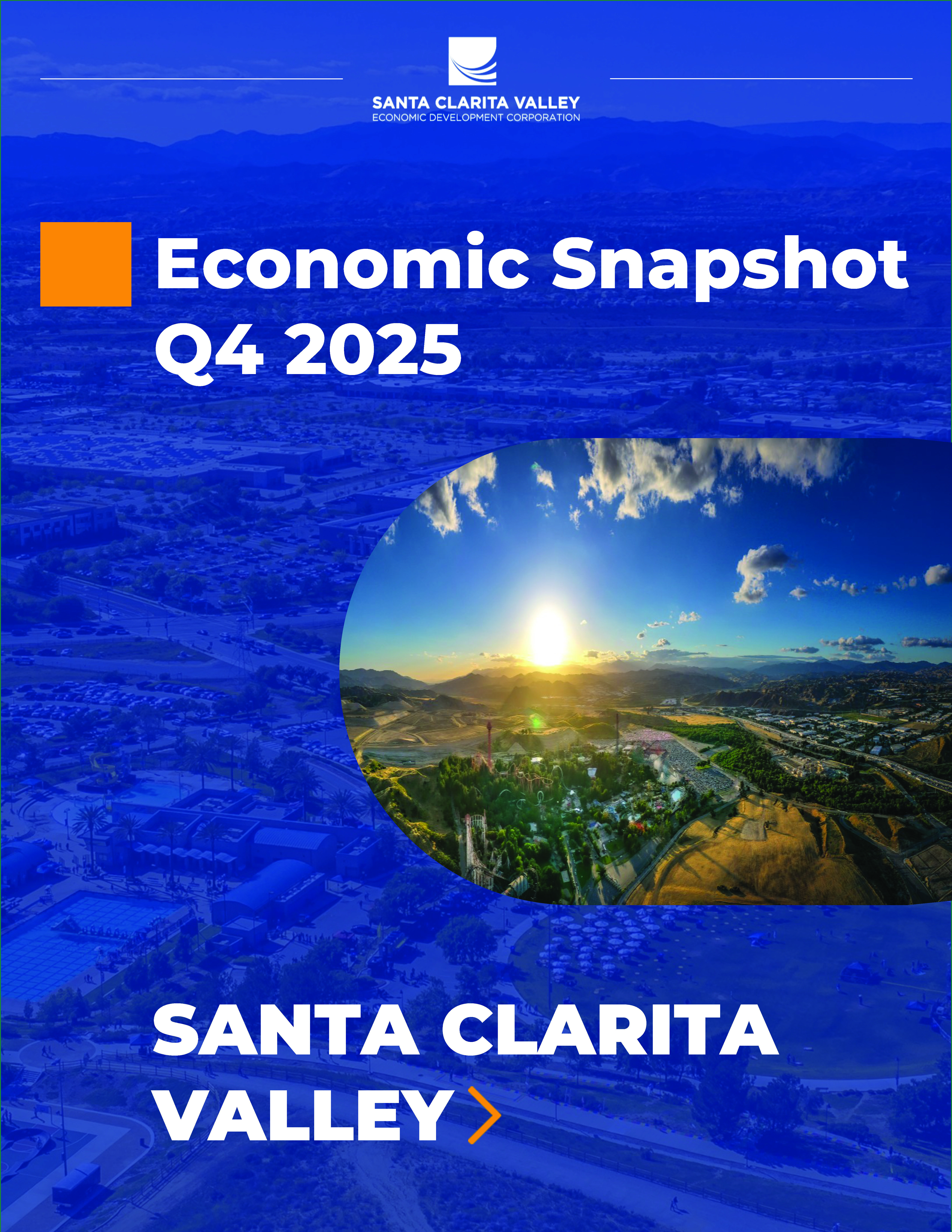 Santa Clarita Valley Economic Snapshot Q4 2025 cover featuring aerial view of the SCV and regional economic report branding